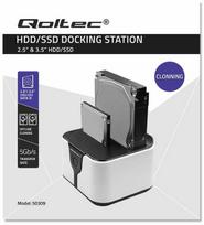 Qoltec 50309 HDD SSD 2,5" 3,5" prijungimo stotelė | SATA III | USB 3.0 | Super greitis 5Gb/s | su klonavimo funkcija