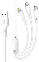 XO laidas NB230 3in1 USB – Lightning + USB-C + microUSB 1,0m 2,4A baltas