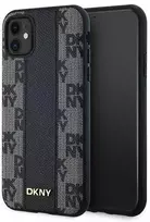 DKNY DKHMN61PCPVSLK Apple iPhone 11 Xr 6.1″ juodos spalvos kietas dėklas Leather Checkered Mono Pattern MagSafe