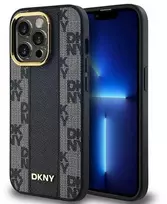 DKNY DKHMP14LPCPVSLK Apple iPhone 14 Pro 6.1″ juodos spalvos kietas dėklas Leather Checkered Mono Pattern MagSafe