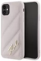 Karl Lagerfeld KLHCN61PQDSMGP iPhone 11 / Xr 6.1″ rožinės spalvos kietas dėklas Diagonal Quilted Script