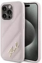 Karl Lagerfeld KLHCP15LPQDSMGP iPhone 15 Pro 6.1″ rožinės spalvos kietas dėklas Diagonal Quilted Script