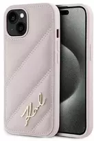 Karl Lagerfeld KLHCP15MPQDSMGP Apple iPhone 15 Plus / 14 Plus 6.7″ rožinės spalvos kietas dėklas Diagonal Quilted Sc