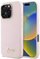 Guess GUHCP16LSMBSLP Apple iPhone 16 Pro 6.3″ rožinės spalvos kietas dėklas Silicone Script Metal Logo & Frame