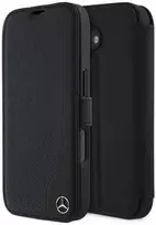 Mercedes MEBKP16S23RBGVK Apple iPhone 16 6.1″ juodos spalvos bookdėklas Leather Wood Imitation