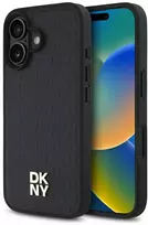 DKNY PU Leather Repeat Pattern Stack Logo MagSafe iPhone 16 Plus dėklas telefonui juodos spalvos