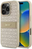 DKNY PU Leather Repeat Pattern Tonal Stripe Apple iPhone 16 Pro Max dėklas telefonui rožinės spalvos