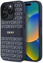 DKNY PU Leather Repeat Pattern Tonal Stripe Apple iPhone 16 Pro dėklas telefonui mėlynos spalvos