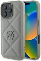 DKNY PU Leather Quilted Stack Logo Apple iPhone 16 Pro Max dėklas telefonui pilkos spalvos