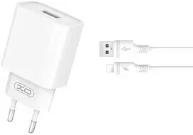 XO sieninis įkroviklis CE02D QC 3.0 18W 1x USB baltas + Lightning laidas