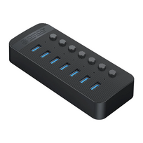 „Orico CT2U3-7AB“ 7x USB-A 3.0 šakotuvas su jungikliais – juodos spalvos