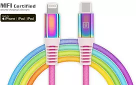 Laidas REAL-EL MFI PD USB Type C – Lightning Rainbow 1m, vaivorykštės spalvos