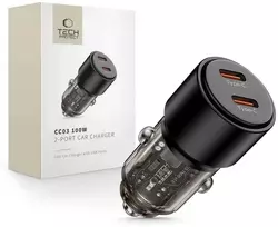 „Tech Protect CC03“ 2 prievadų PD100W automobilinis įkroviklis - juodas