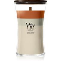 Woodwick Trilogy Vanilla Embers kvapioji žvakė medinė dagtis 610 g