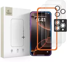 „Tech-Protect Easy Set+“ 3 grūdinto stiklo pakuotė, skirta „iPhone 16 Pro“ / „17 Pro“ – skaidri