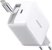 Joyroom JR-TCL06 67W GaN laidinis įkroviklis su integruotu ištraukiamu USB-C kabeliu – baltos spalvos