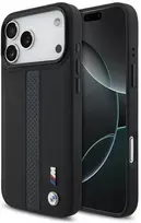 Dėklas BMW M perforuotas su juostelėmis ir logotipu MagSafe iPhone 17 Pro Max mėlynas