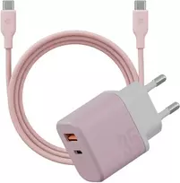 Energea Laidinis įkroviklis Bazic GoPort Velox Kit USB-C/USB-A GaN 35W su kabeliu, rožinis