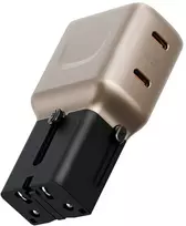 Laidinis įkroviklis Energea TravelGo Adapteris 45 2xUSB-C 45W auksinės-juodos spalvos