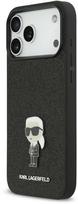 Karl Lagerfeld Fixed Glitter Metal Ikonik dėklas skirtas Apple iPhone 17 Pro Max juodos spalvos