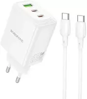 Borofone Wall charger BN32 Cargador GaN – USB + 2xType C – QC 3.0 PD 65W with Type C to Type C baltas