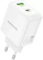 Borofone Wall charger BN30 Cargador GaN – USB + Type C – QC 3.0 PD 45W baltas