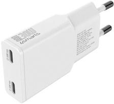 Įkroviklis jungiama į tinklą 4smarts FlatPlug Slim Dual 30W GaN 2xUSB-C balta