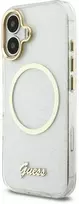 Guess IML Glitter Script Strap MagSafe dėklas skirtas iPhone 17 Transparent