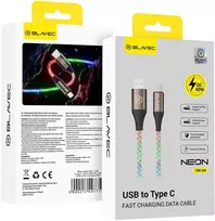Blavec Kabelis Neon – USB į Typ C – QC 3.0 60W 3A 1 metr (CNE-UC3L1) su RGB