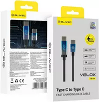 Blavec Kabelis Velox pleciony – Typ C na Typ C – PD 240W 5A LED ekranas 1,2 metra Apple CarPlay/Android Auto (CVE-CC5B12)