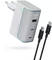 Cuktech AD1003EU 100W GaN 2x USB-C + USB-A sieninis įkroviklis su laidu - Baltas