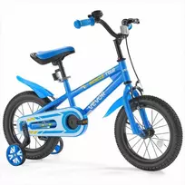 Vaikiškas dviratis 35,56 cm, BMX stiliaus, dviratininkams nuo 90 iki 115 cm, su pagalbiniais ratukais, patvarus daug anglies turinčio plieno rėmas, mėlynas vaikiškas dviratis