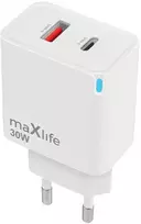 Įkroviklis Maxlife Maxlife kroviklis jungiama į tinklą GaN PD QC MXTC-09-30AC 1x USB-C 1x USB 30W balta