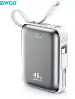 BWOO P78 nešiojama įkroviklis 20000mAh, greito įkrovimo PD45W, su 2 USB-C ir „Lightning“ laidais