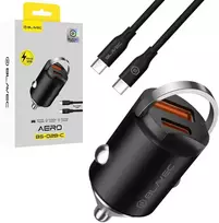 Blavec Automobilinis įkroviklis BS-02B-C Aero – USB + Type C – QC 3.0 18W PD 30W su Type C į Type C kabeliu (CCBS02BCA-UCB) juodos spalvos