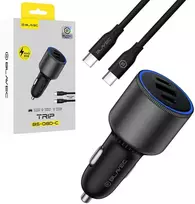 Blavec Automobilinis įkroviklis BS-06D-C Trip – USB + 2xType C – QC 3.0 18W PD 65W su Type C į Type C (CCBS06DCQ-U2CB) juodos spalvos