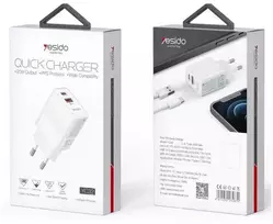 YESIDO sieninis įkroviklis YC32 PD 20W QC3.0 USB-A+C Baltas