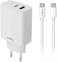 Telforceone Maxlife MXTC-10-20AC PD QC įkroviklis 1x USB-C 1x USB 20W baltas + USB-C - USB-C laidas 20W