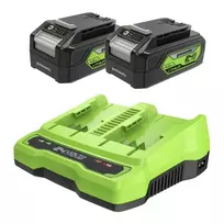 Dviejų 4Ah akumuliatorių ir dvigubo kroviklio komplektas 24V 2X4Ah GSK24B4X, Greenworks