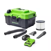Sauso/šlapio valymo siurblys 24V G24WDVK4 (su 4Ah akumuliatoriumi ir krovikliu), Greenworks