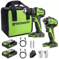 24V rinkinys: gręžtuvas-suktuvas (45N.m) + smūginis suktuvas (220Nm)+ (krepšys S, 2x2Ah akumuliatoriai, 30W kroviklis) CK321, Greenworks
