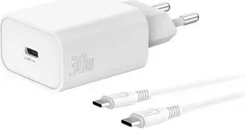 Rinkinys Įkroviklis jungiama į tinklą 4smarts VoltPlug PD 30W USB-C + kabelis USB-C 1.5m balta
