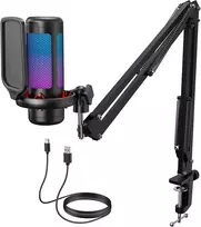 TONOR USB žaidimų mikrofonas su RGB apšvietimu ir reguliuojama šviesos intensyvumu TC310+