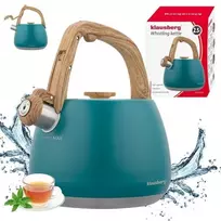 Virdulys, Nerūdijančio plieno švilpimo virdulys, mėlynas, su medine rankena, talpa 2,5 l, Klausberg, kb-9040