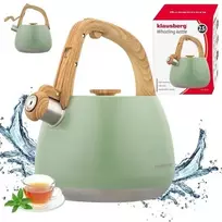 Virdulys, Nerūdijančio plieno švilpimo virdulys, pistacijų spalvos su medine rankena, talpa 2,5 l, Klausberg, kb-9039