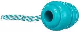 Trixie Super Strong pritūpimo kamuolys su virve, žaislas šunims, šviesiai mėlynas, TPR, 36,5 cm / 7,9 cm