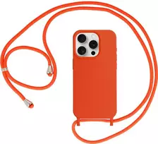 Fusion Accessories Topt Strap silikoninis dėklas skirtas Apple iPhone 15 Plus design 1 oranžinės spalvos