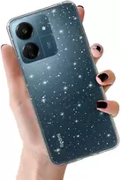 Fusion Accessories Topt Crystal Glitter dėklas skirtas Xiaomi Redmi 14C sidabro spalvos