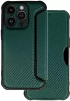 Toptel Topt Razor Carbon Book dėklas skirtas Apple iPhone 14 Pro dark žalios spalvos