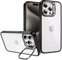 Tel Protect Kickstand dėklas + apsauginis stiklas kamerai (lens) skirtas Apple iPhone 15 Plus juodos spalvos